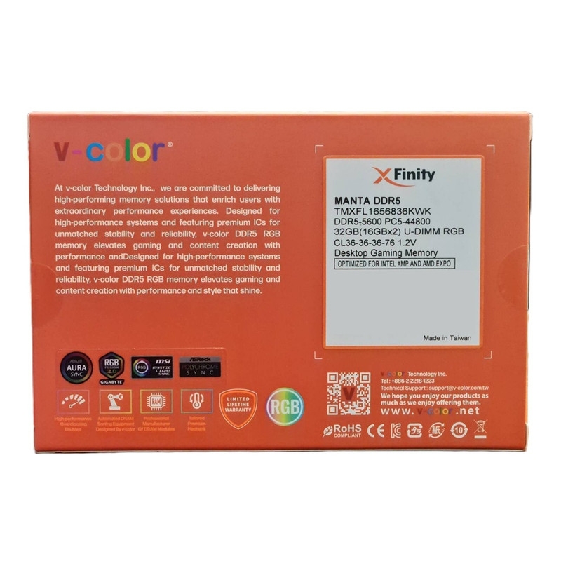 قیمت و خرید رم دسکتاپ DDR5 دو کاناله 5600 مگاهرتز CL36 وی کالر مدل Manta XFinity RGB ظرفیت 32 گیگابایت