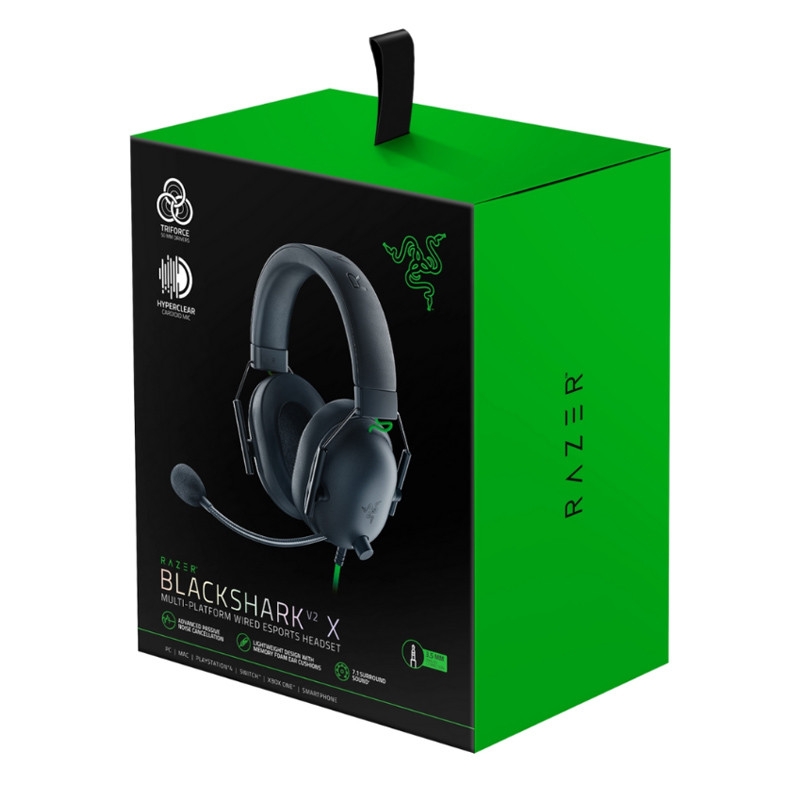 قیمت و خرید هدست گیمینگ بلوتوثی ریزر مدل BlackShark V2 X با نویز کنسلینگ بدنه، نویز کنسلینگ میکروفون (ENC)، اتصال از طریق جک 3.5 میلی‌متری، دارای صدای فراگیر 7.1 کاناله، دارای تکنولوژی صدای 360 درجه