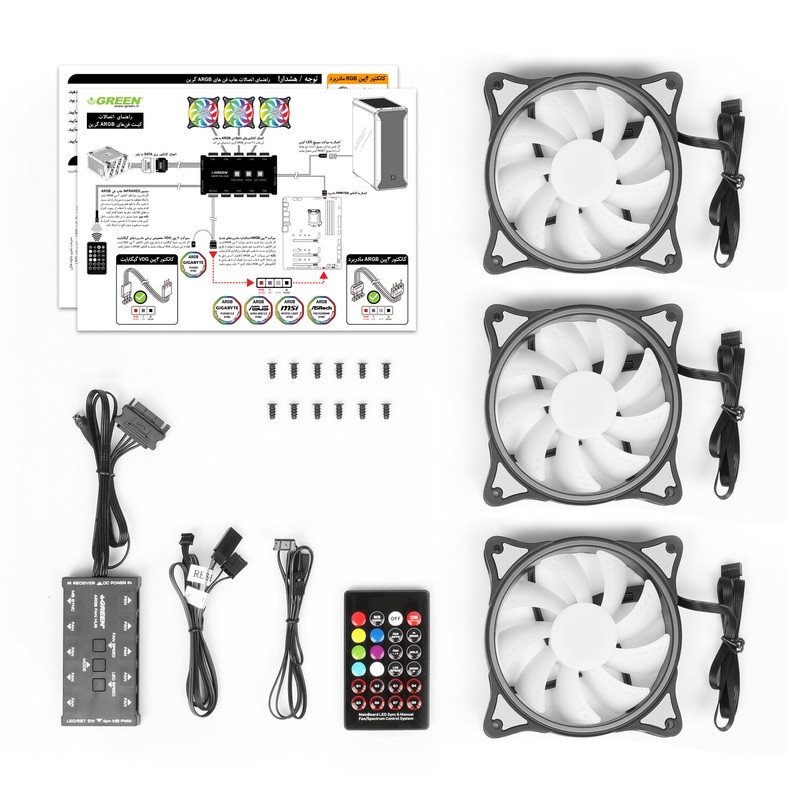 قیمت و خرید فن کیس گرین مدل HURACAN FAN GFK120M-ARGB بسته 3 عددی
